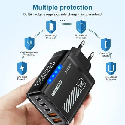 Ładowarka 240W GaN 5 Portów - 3PD 2USB LED QC3.0 dla iPhone 17 Pro Samsung Xiaomi