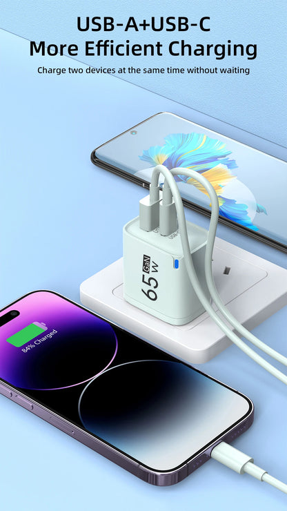 Ładowarka GaN 65W PD USB Type C - Szybka dla iPhone Xiaomi Huawei Samsung OnePlus
