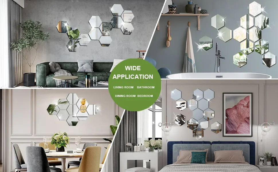Naklejki Lustrzane 3D Heksagon - Dekoracyjne Naklejki Ścienne Rose Gold Silver do Salonu Sypialni