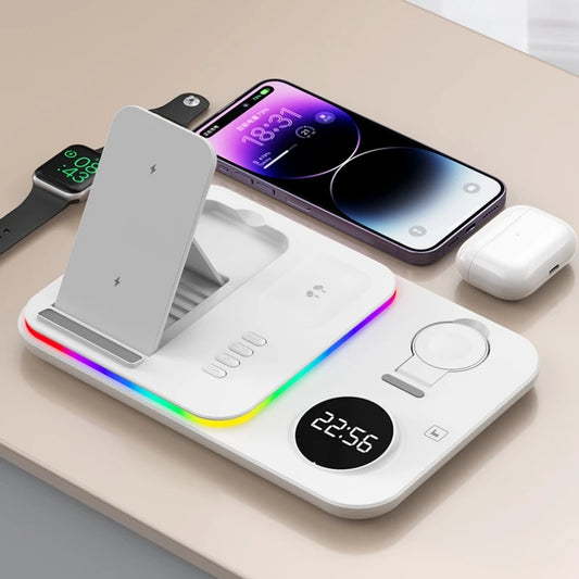 Ładowarka Bezprzewodowa 5w1 RGB - iPhone 17/16/15 Samsung Apple Watch