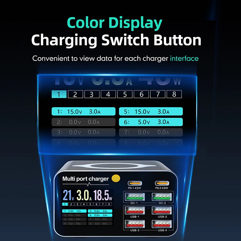 Ładowarka 80W/120W 8 Portów USB Type-C Wireless PD QC3.0 - Stacja Ładująca