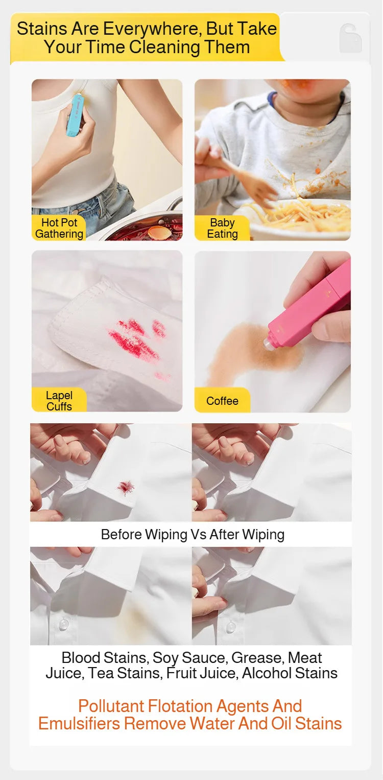 Stain Remover Pen Portable Oil Stain Remover For White Clothes No-Rinse Laundry Detergent Powder Alternative Strong