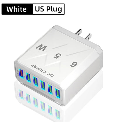 Ładowarka 65W 6 Portów USB QC3.0 - Podróżna iPhone 14 Samsung Xiaomi EU/US/UK