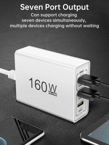 Ładowarka Sieciowa 160W USB-C - Szybkie Ładowanie 7 Portów