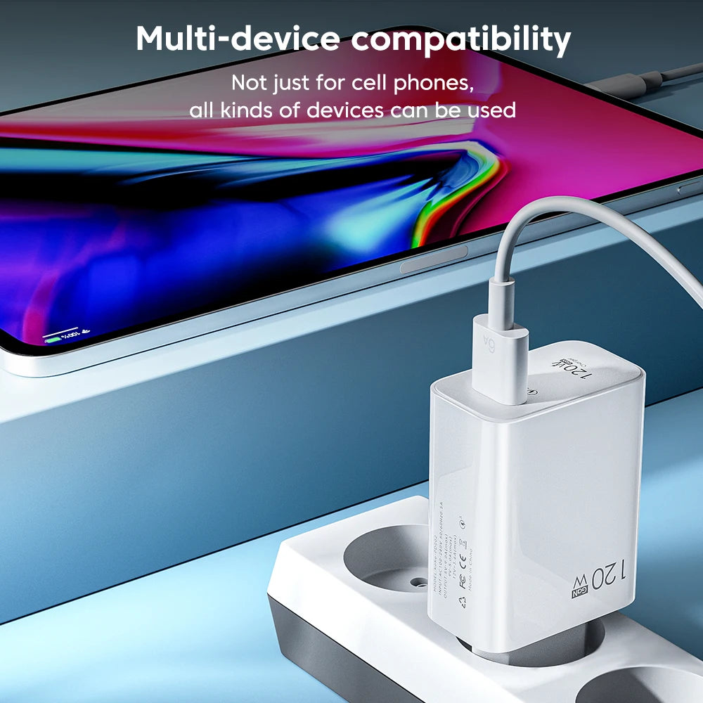 Ładowarka GaN 120W Fast Charger - USB Type C PD QC3.0 Kabel dla iPhone Xiaomi Samsung Huawei