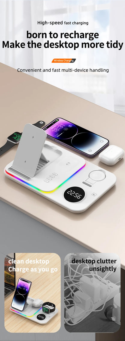 Ładowarka Bezprzewodowa 5w1 RGB - iPhone 17/16/15 Samsung Apple Watch