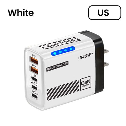 Ładowarka 240W GaN 5 Portów - 3PD 2USB LED QC3.0 dla iPhone 17 Pro Samsung Xiaomi