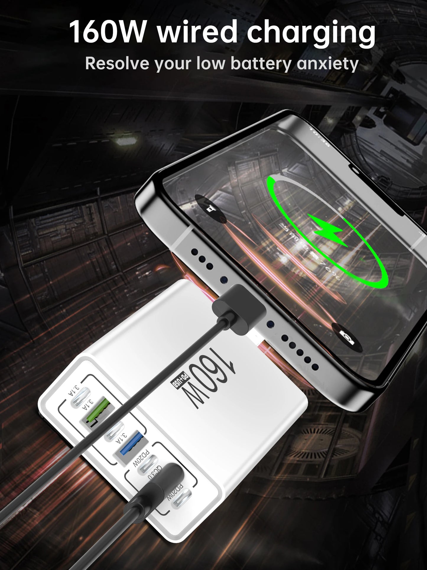 Ładowarka Sieciowa 160W USB-C - Szybkie Ładowanie 7 Portów