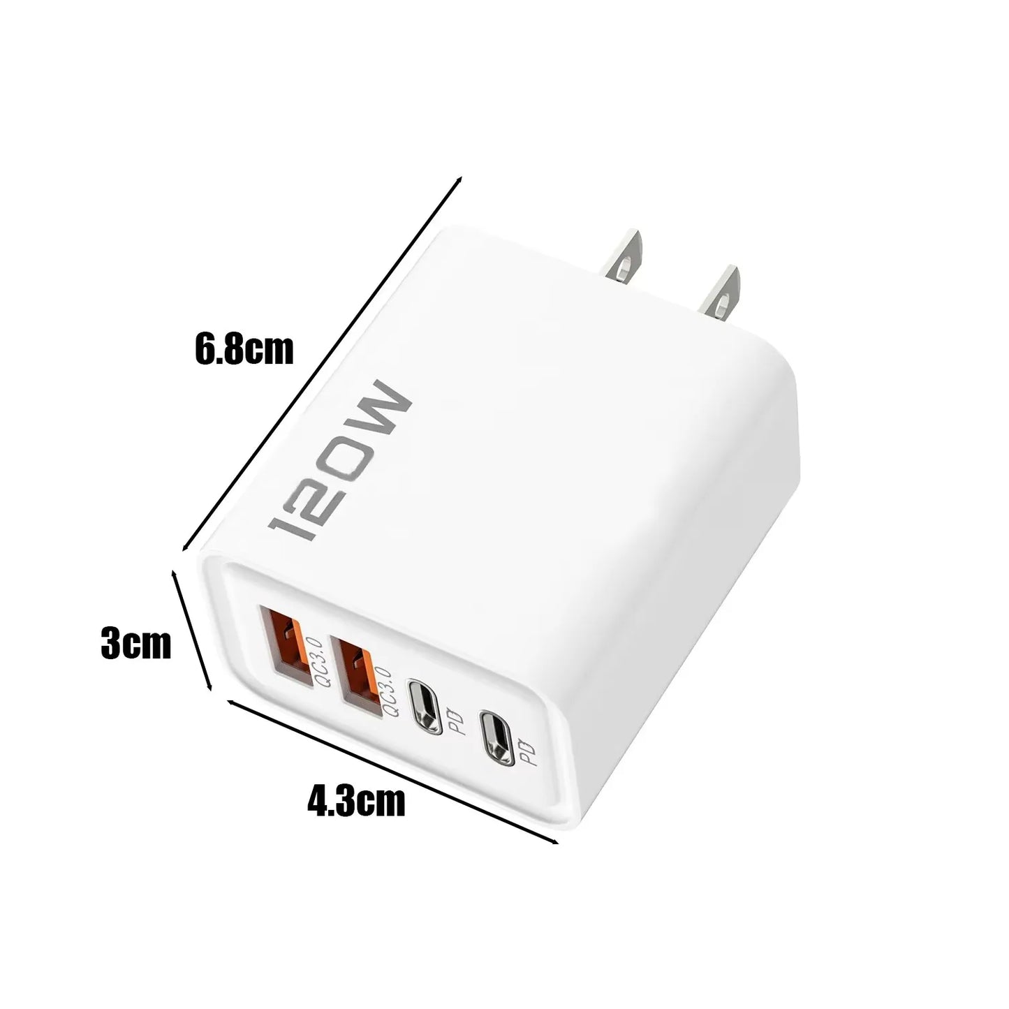 Ładowarka 120W 4 Porty USB Type-C - Szybka z Kablem Samsung iPhone Xiaomi Huawei