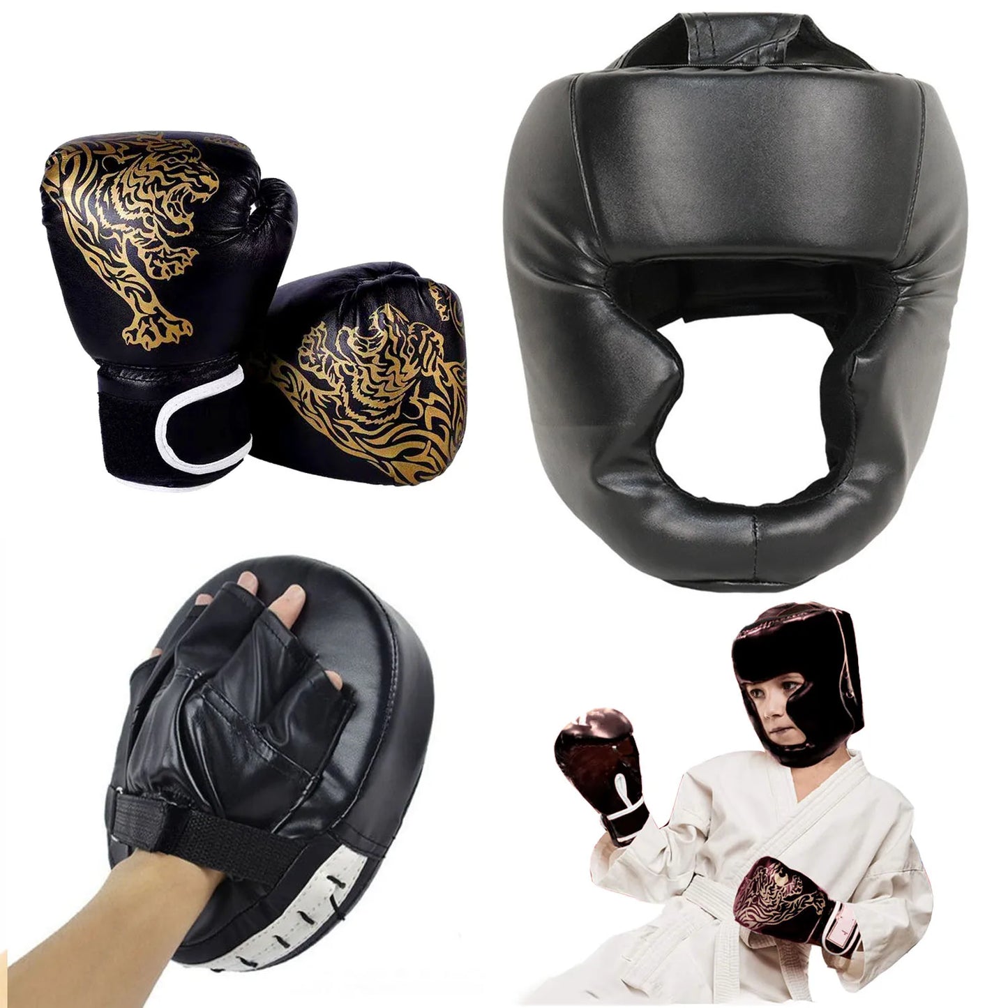 Adults/child MMA Safety Boxing Gloves Helmet Head Gear Protectors PU Leather Gloves Kids Boxing Training Kickboxing Boxer Target