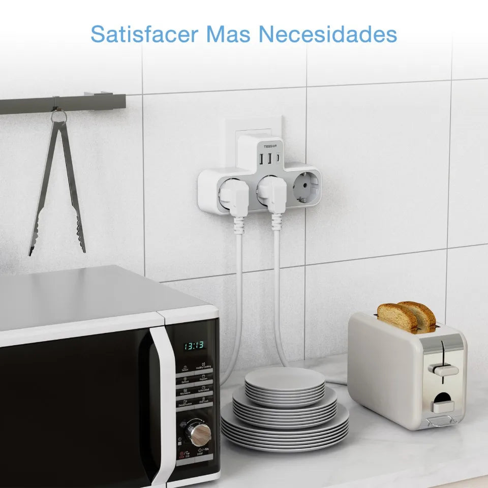 Listwa Zasilająca TESSAN 3 Gniazdka EU - Przedłużacz Ścienny z Ochroną Przeciążeniową