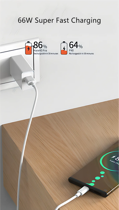 Ładowarka Huawei 66W Super Fast Charger - Type C Kabel 6A dla Mate 40 50 60 P50 P60 Nova Honor