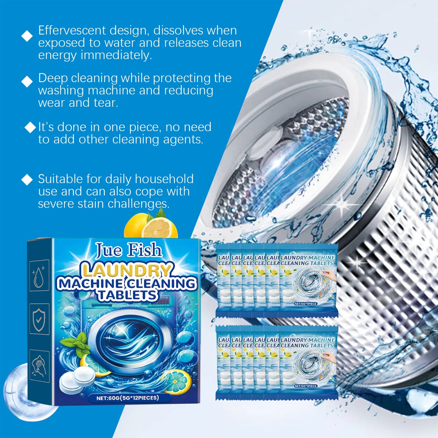 Washing Machine Cleaner Tablet Washer Deep Cleaning Tank Effervescent Descaling Machine Odor Removal Laundry Machine Clean Agent