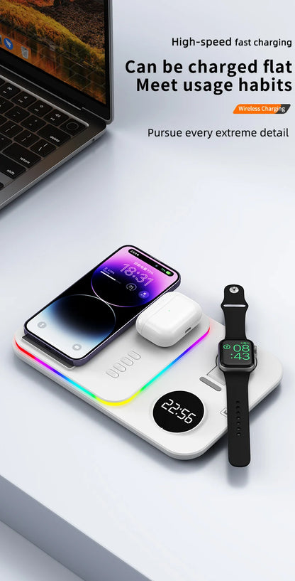 Ładowarka Bezprzewodowa 5w1 RGB - iPhone 17/16/15 Samsung Apple Watch