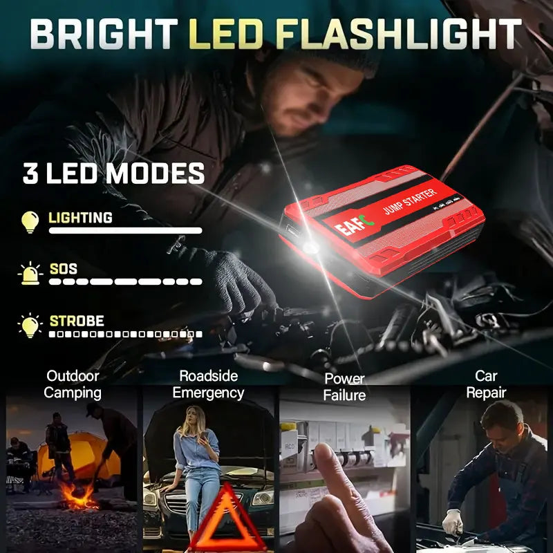 Rozrusznik Samochodowy 600A - Przenośny Jump Starter Powerbank 12V