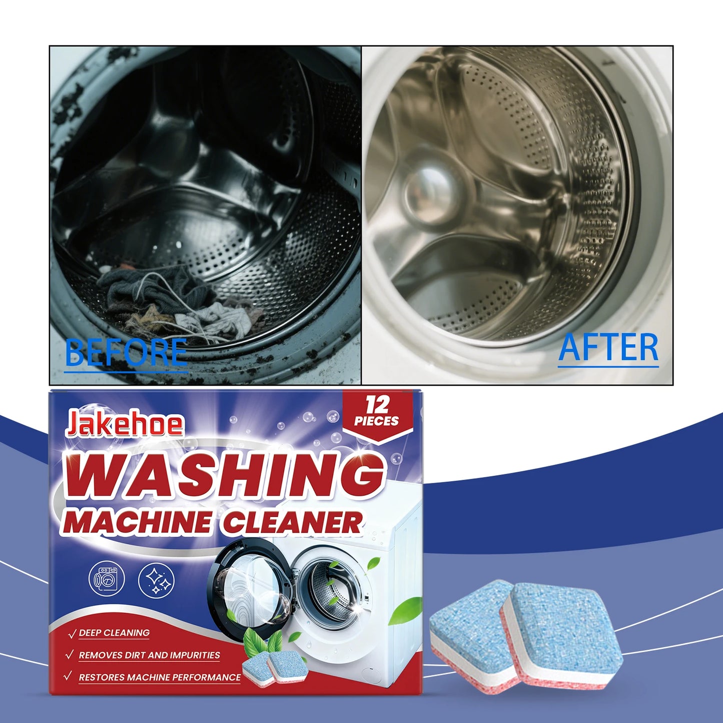 Washing Machine Cleaner Tablets Deep Dissolve Stubborn Dirt Remove Odor Inhibit Bacterial Growth Powerful Mildew Remover Cleaner