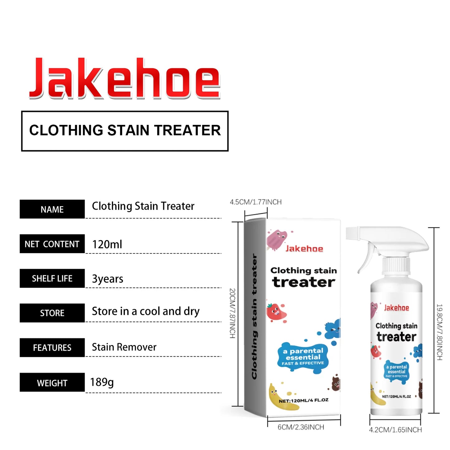 120ml Fabric Stain Remover Spray, Gentle Yet Effective for Oil, Juice, Food Stains, Pre-Wash Treatment for Clothes & Laundry