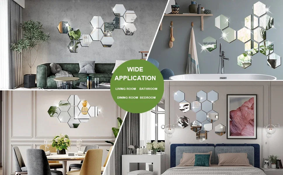 Naklejki Lustrzane Heksagon 6/12szt 3D - Akrylowe Samoprzylepne Dekoracje Ścienne