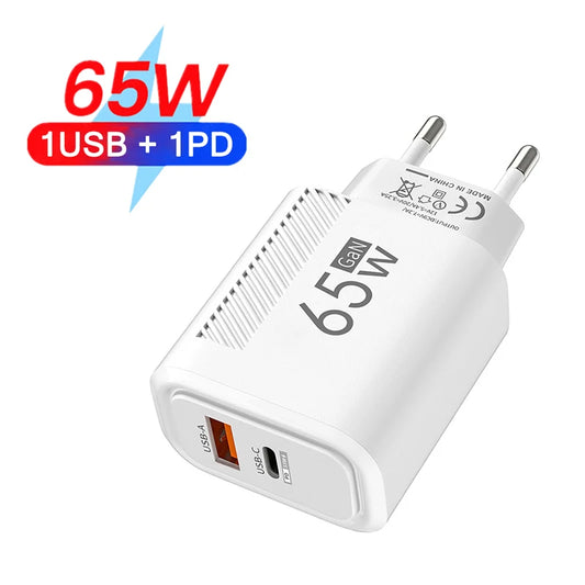 Ładowarka GaN 65W PD Type C - Quick Charge dla iPhone Samsung EU/US