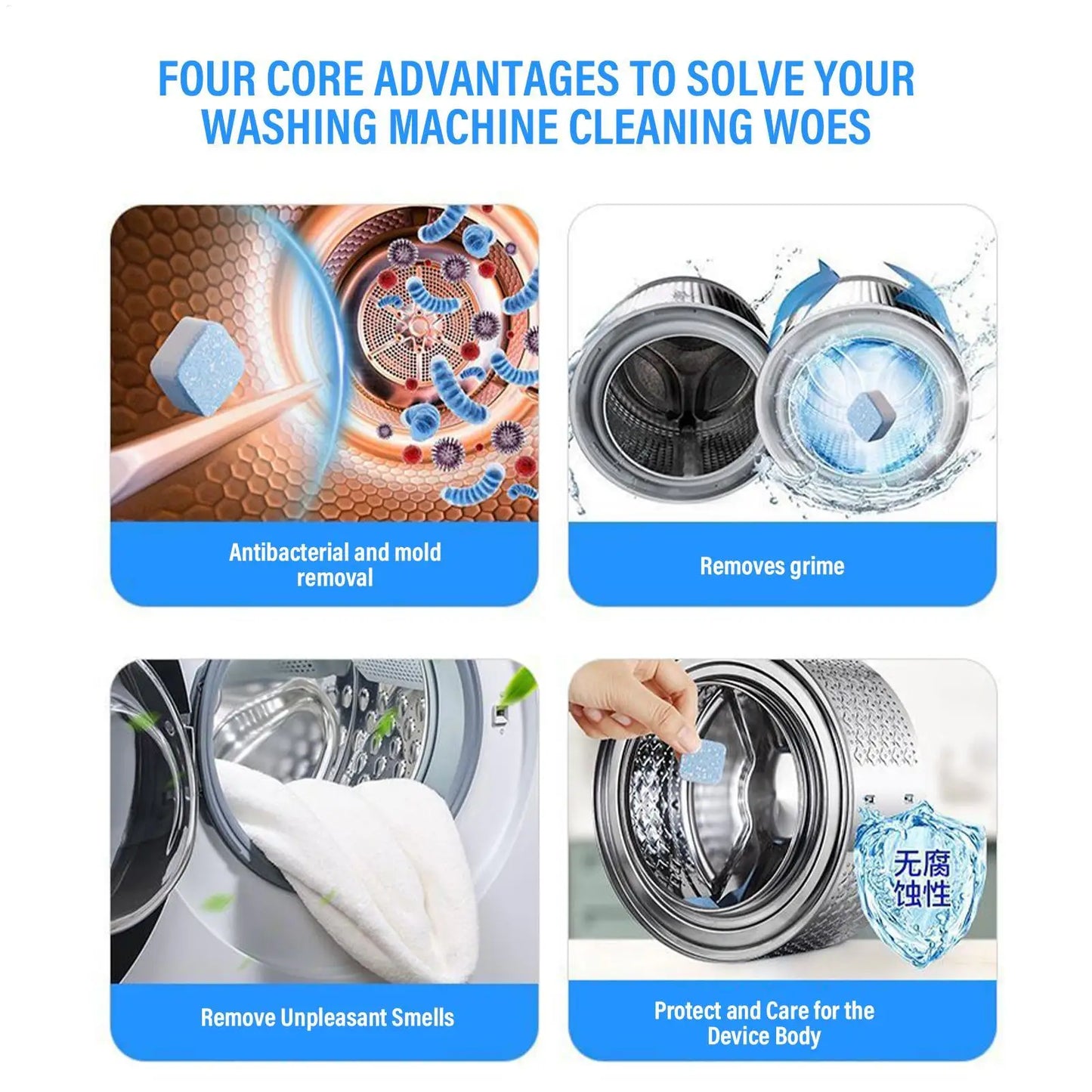 Washer Machine Cleaner Tablets 48 Pieces Safe Stain Remover Washing Machine Descaler For Odor Grime Scale Buildup Home Bathroom