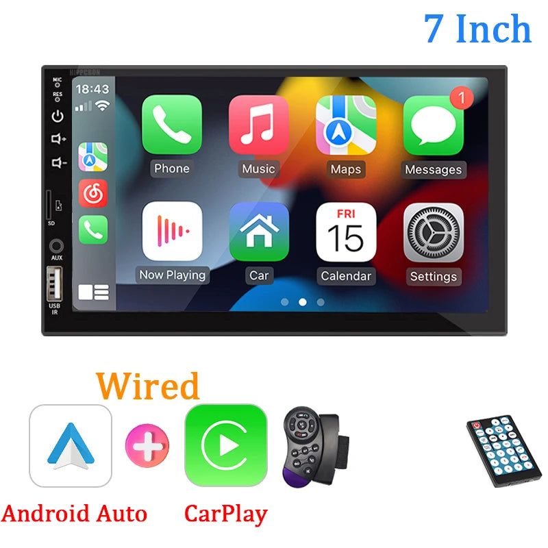 Radio 7 Carplay Android Auto - 1 Din Multimedia Player HD Touch Screen FM Bluetooth MirrorLink
