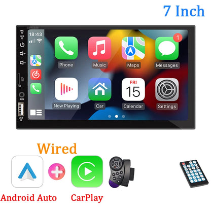 Radio 7 Carplay Android Auto - 1 Din Multimedia Player HD Touch Screen FM Bluetooth MirrorLink