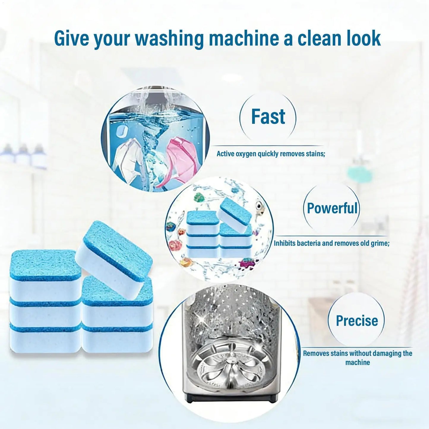 Washer Machine Cleaner Tablets 48 Pieces Safe Stain Remover Washing Machine Descaler For Odor Grime Scale Buildup Home Bathroom
