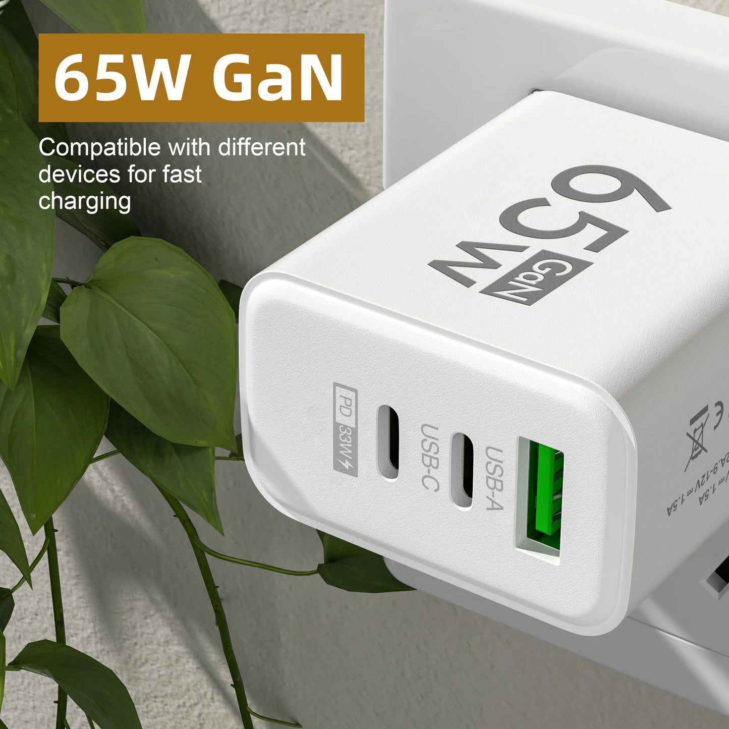 Ładowarka 65W GaN USB Type-C PD QC3.0 - Szybka z Kablem iPhone Samsung Xiaomi