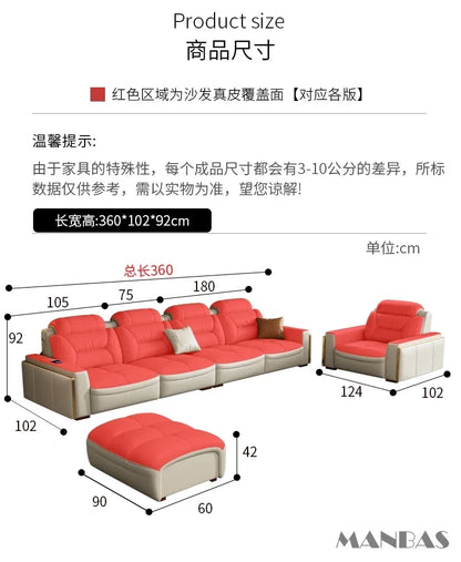 Sofa Narożna MANBAS ze Skóry Włoskiej - USB Bluetooth LED Schowek