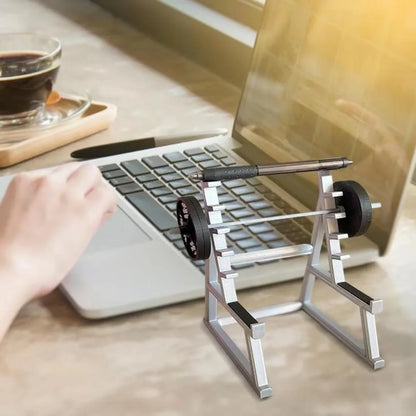 Stojak na Długopisy w Kształcie Stojaka na Sztangę - Metalowy Organizer Fitness Motyw Siłowni