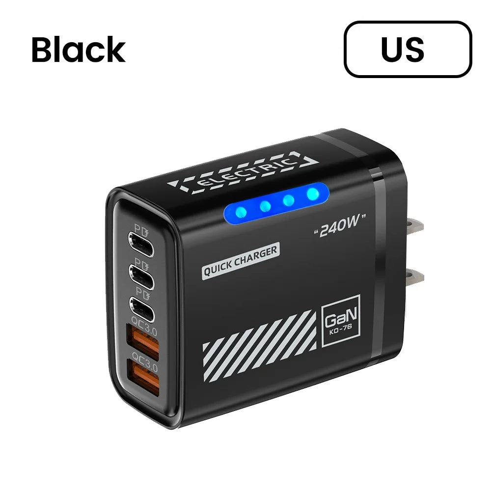 Ładowarka 240W GaN 5 Portów USB Type-C - Xiaomi iPhone Huawei Samsung Laptop