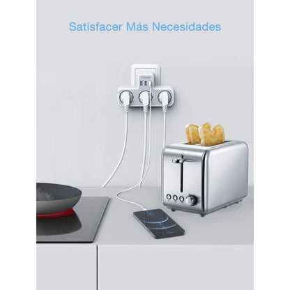 Listwa Zasilająca TESSAN 3 Gniazdka EU - Przedłużacz Ścienny z Ochroną Przeciążeniową