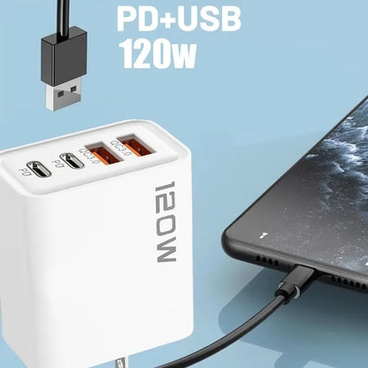 Ładowarka 120W 4 Porty USB Type-C - Szybka z Kablem Samsung iPhone Xiaomi Huawei