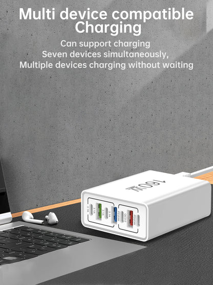 Ładowarka Sieciowa 160W USB-C - Szybkie Ładowanie 7 Portów