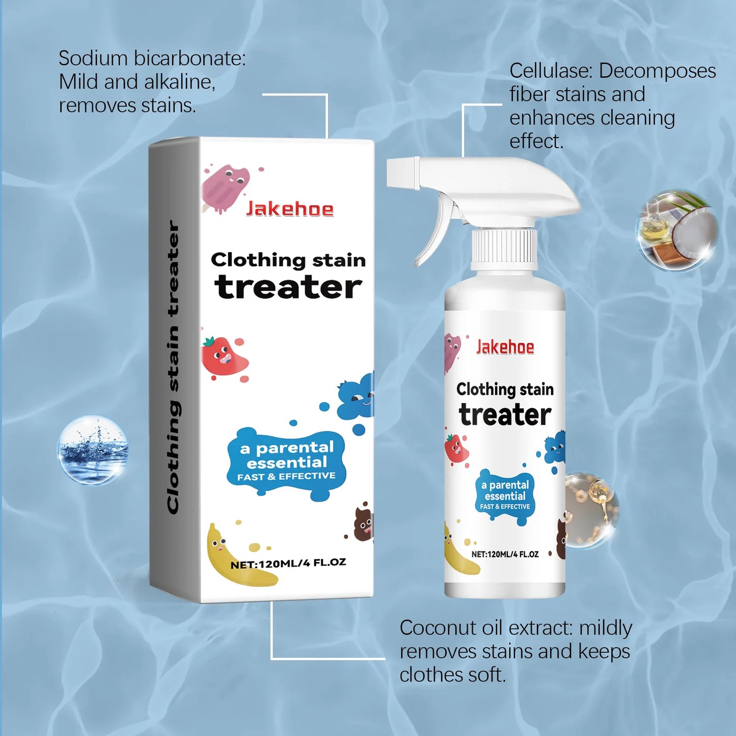 Spray do Usuwania Plam 120ml JAKEHOE - Przenośny Skuteczny Odplamiacz do Ubrań