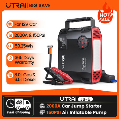Rozrusznik UTRAI 2000A 4w1 - Jump Starter + Kompresor 150PSI + Powerbank