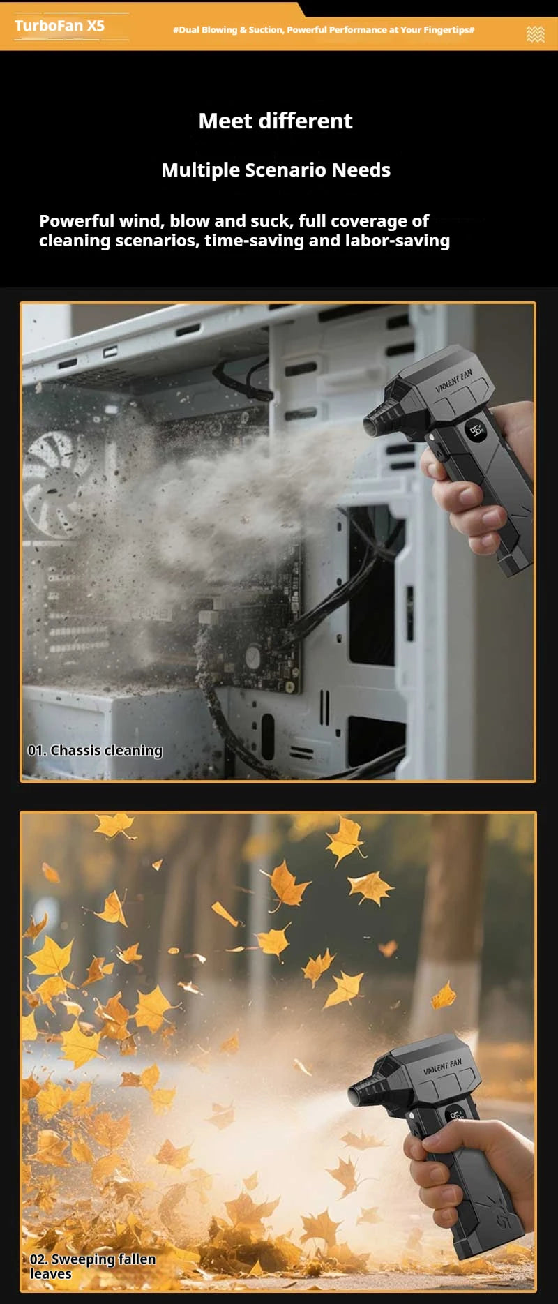 Dmuchawa 990000RPM Turbo - Powerful Air Blower Brushless Motor 198km/h Display Vacuum Kit