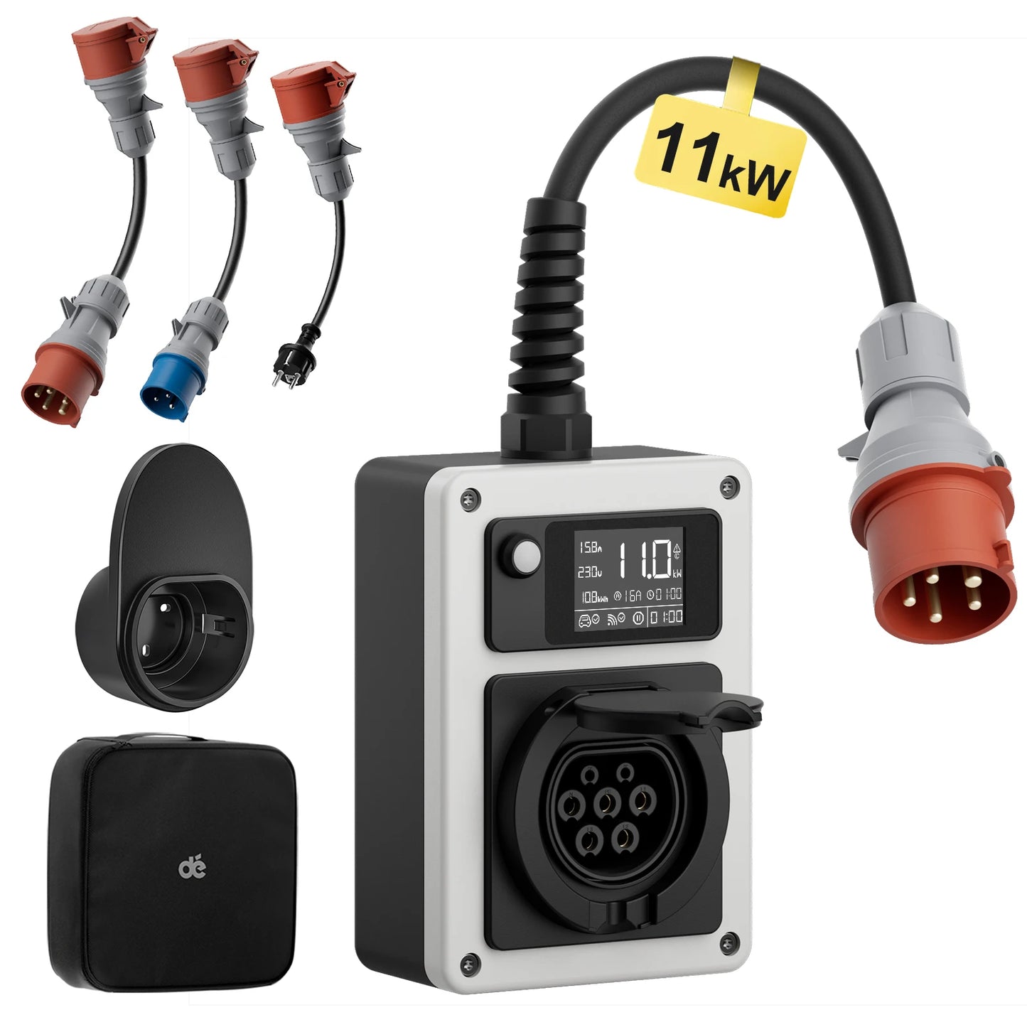 Wallbox Mobilny 11kW/22kW CEE Type 2 - Ładowarka EV 16A/32A 3-Fazy RFID WiFi