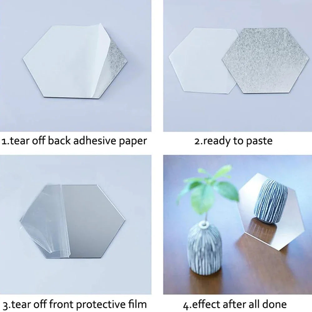 Naklejki Lustrzane Heksagon 6/12szt 3D - Akrylowe Samoprzylepne Dekoracje Ścienne