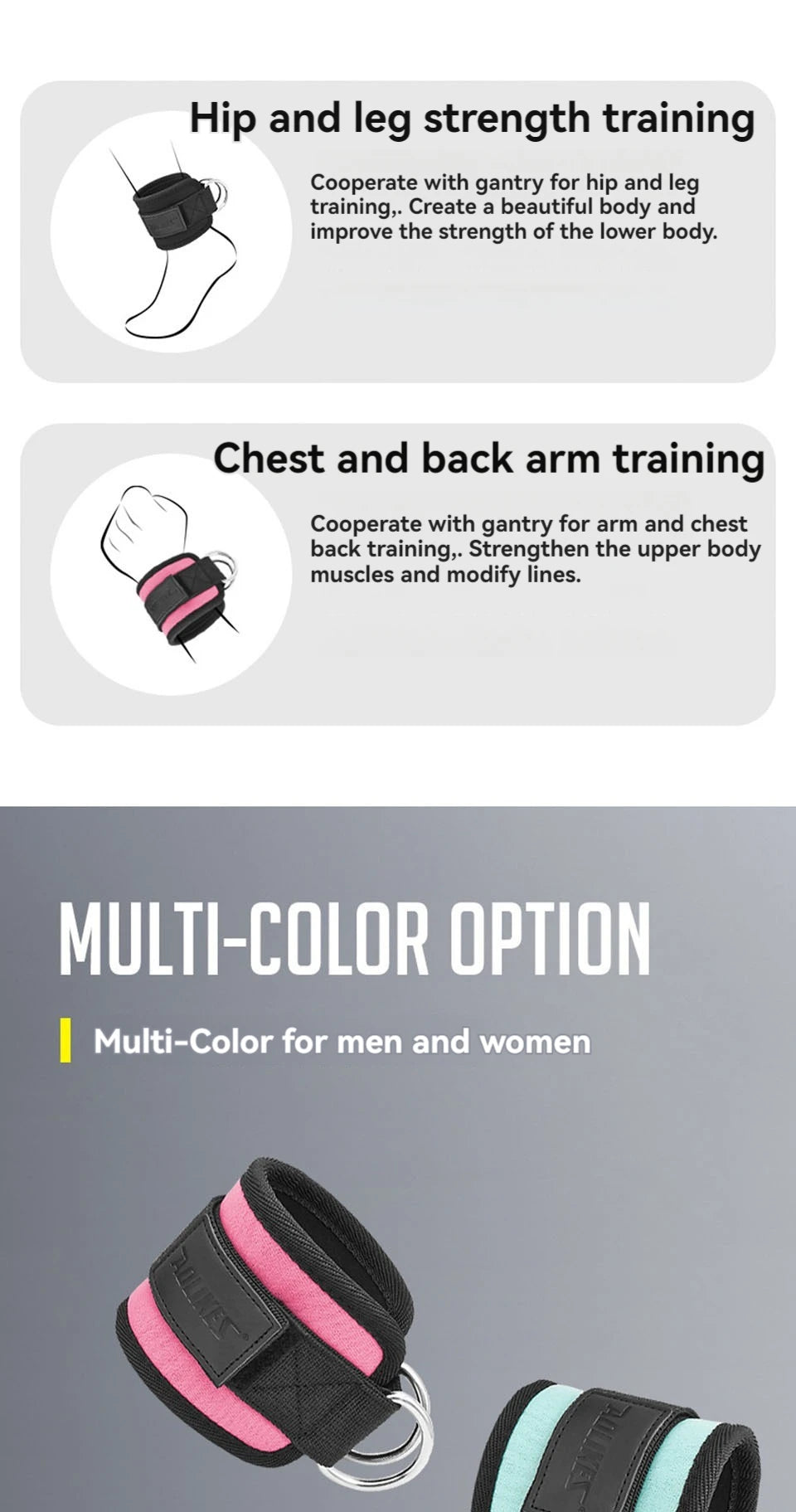 AOLIKES Cable Ankle Straps Double D-Ring Ankle Cuffs For Gym Workouts Glutes Legs Strength Training Brace Support Sport Safety