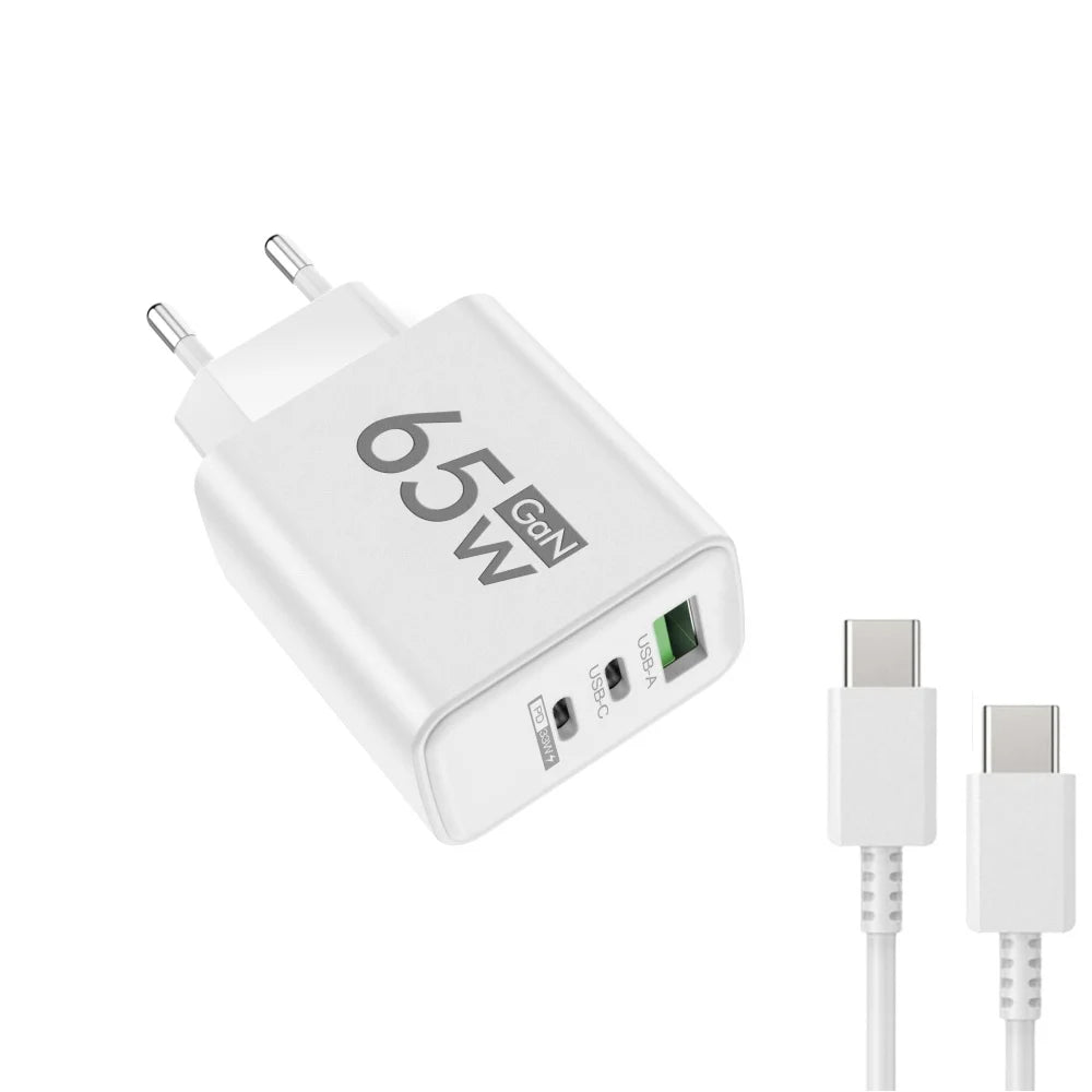Ładowarka 65W GaN USB Type-C PD QC3.0 - Szybka z Kablem iPhone Samsung Xiaomi