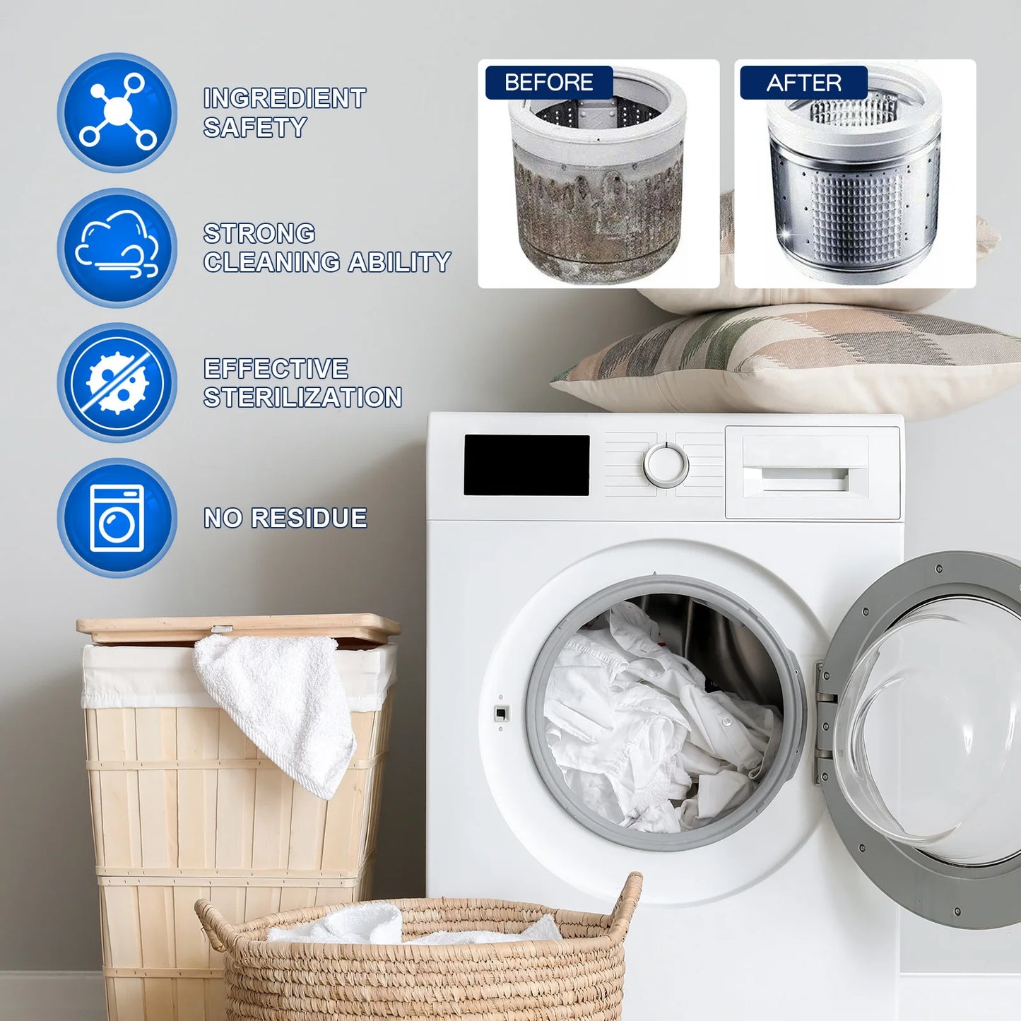 Washing Machine Cleaner Tablets - Removes Odor & Buildup in Front/Top Load Washers, Deep Cleans Drum & Pipes, Fresh Scent