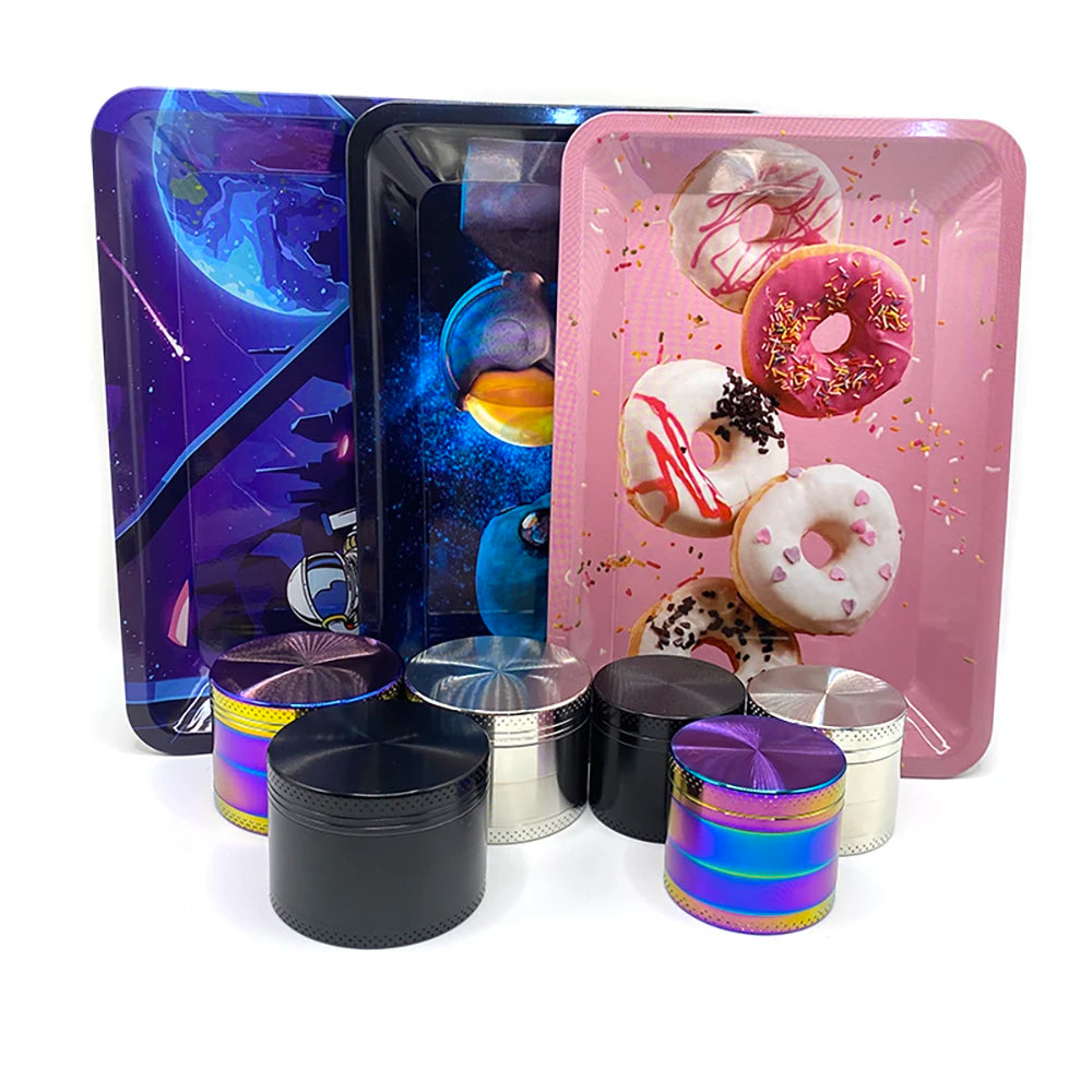 Grinder ze Stopu Cynku 40/50mm z Metalową Tacką Rolling Tray - Zestaw