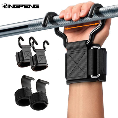 1PairWeight Lifting Hook Grips With Wrist Wraps Hand-Bar Wrist Strap Gym Fitness Hook Weight Strap Pull-Ups Power Lifting Gloves