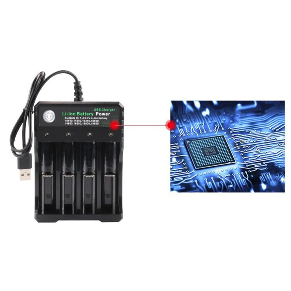 Ładowarka 4 Sloty USB 18650 Li-ion - Niezależne Ładowanie 4.2V Baterii
