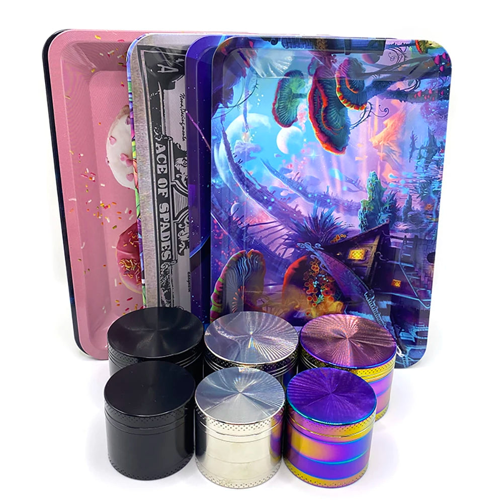 Grinder ze Stopu Cynku 40/50mm z Metalową Tacką Rolling Tray - Zestaw