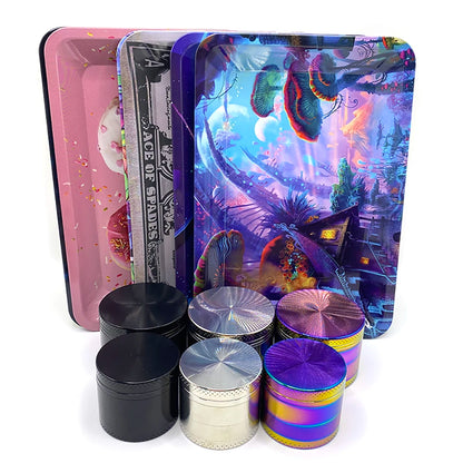 Grinder ze Stopu Cynku 40/50mm z Metalową Tacką Rolling Tray - Zestaw