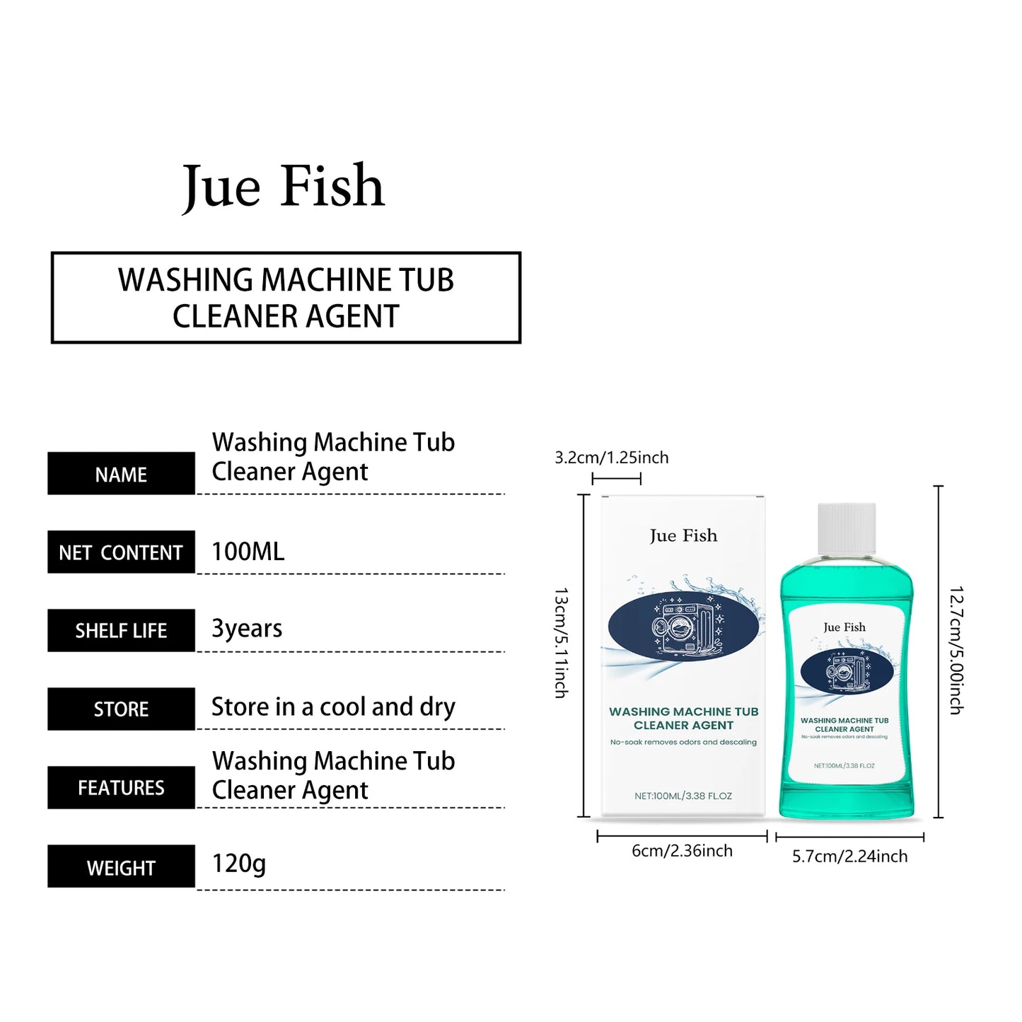JUE FISH 100ML Washing Machine Tub Cleaner Agent Gentle on Body Clothes And Hands Eco-Friendly Cleaning Solution