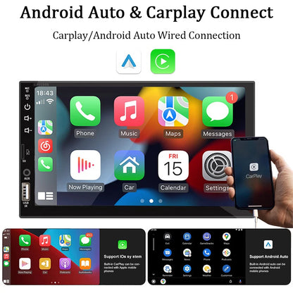 Radio 7 Carplay Android Auto - 1 Din Multimedia Player HD Touch Screen FM Bluetooth MirrorLink - QualitetMarket