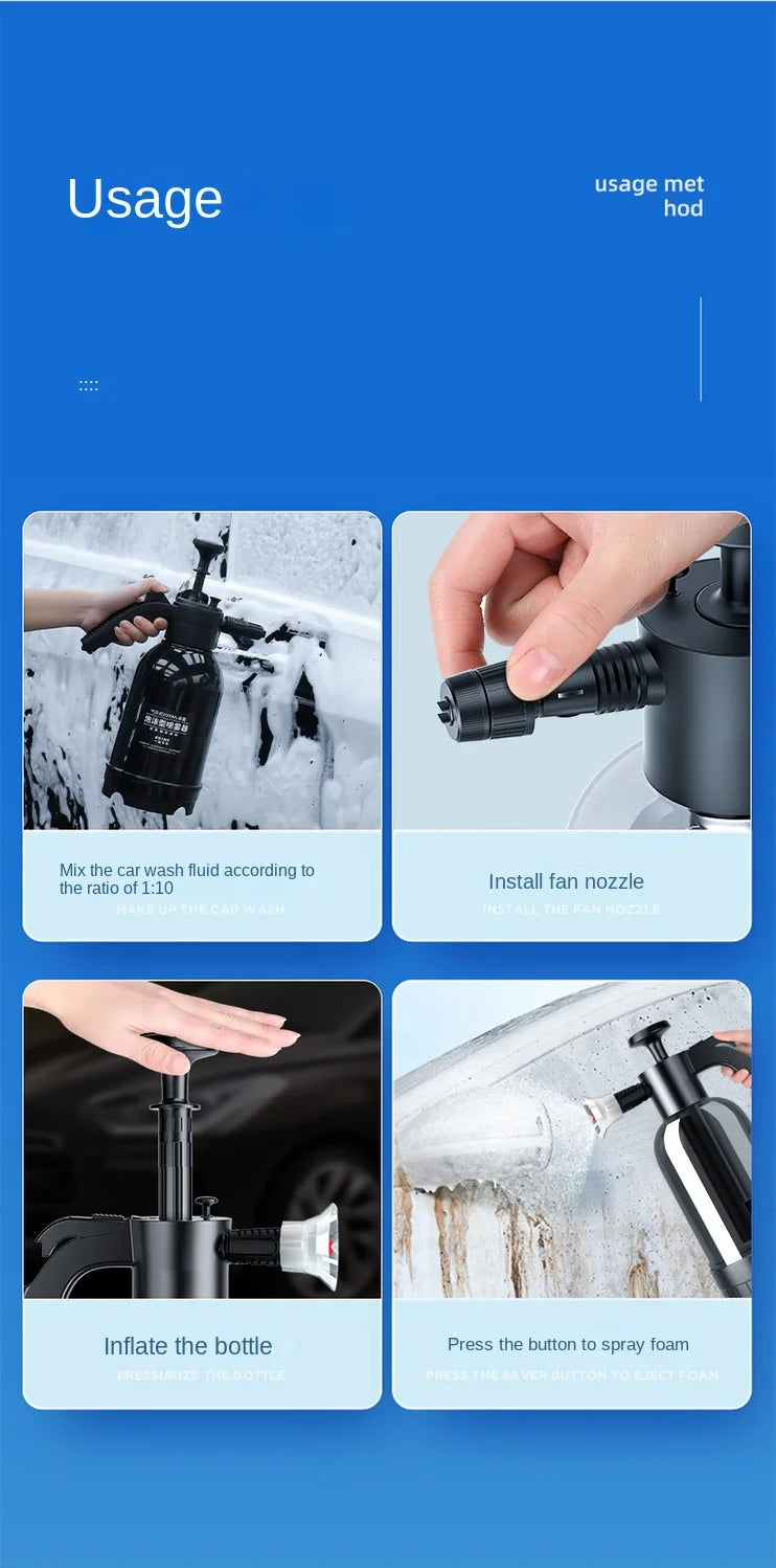Opryskiwacz Piankowy 2L Hand Pump - Foam Sprayer 3 Nozzles Pneumatic Cannon Snow Foam Car Wash